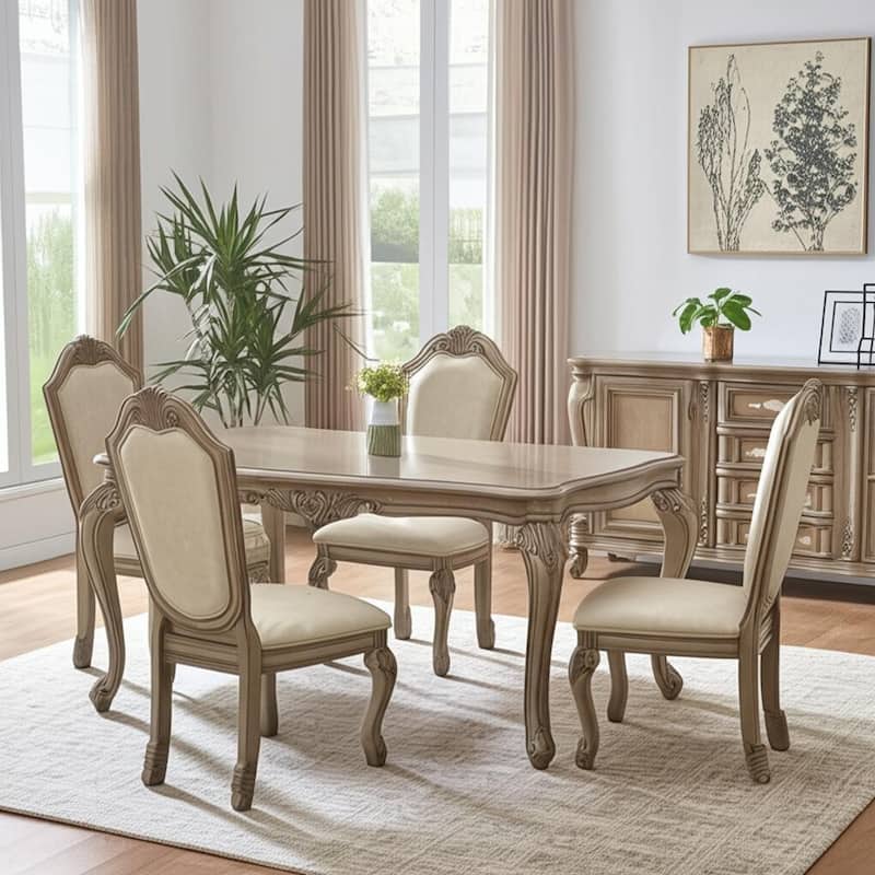 HomeRoots Set of Two Antiqued White Upholstered Faux Leather Dining Side Chairs - 23 in. x 45 in. x 29 in. - Set of 2 - 23 in. x 45 in.  x 29 in. - Antiqued White