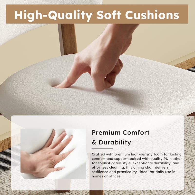 2-Piece Solid Wood Armless Dining Chair Set with Faux Leather Seat