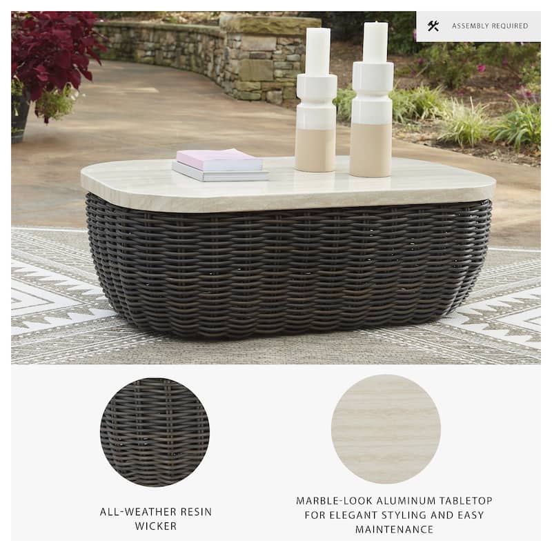 Signature Design by Ashley Kimora Beige/Dark Brown Outdoor Coffee Table - 50" W x 29.92" D x 17.52" H