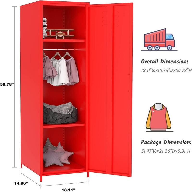 Metal Armoires Locker Cabinet for Kid with Hanging Rod and Shelves