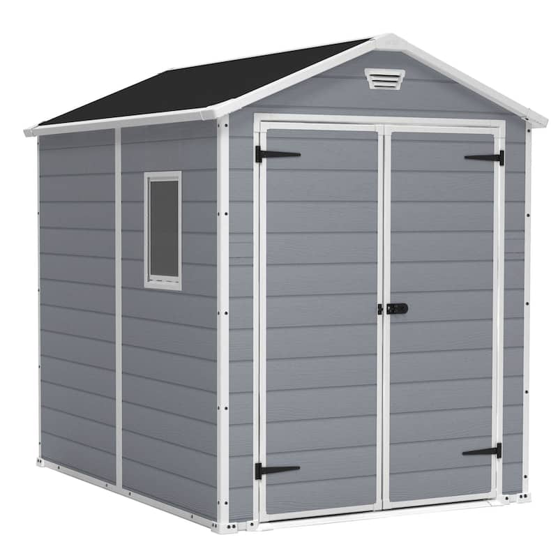 Keter 213413 Manor 6 X 8 Foot Resin All Weather Outdoor Tool Storage Shed, Grey - 157.7