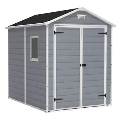 Keter 213413 Manor 6 X 8 Foot Resin All Weather Outdoor Tool Storage Shed, Grey - 157.7