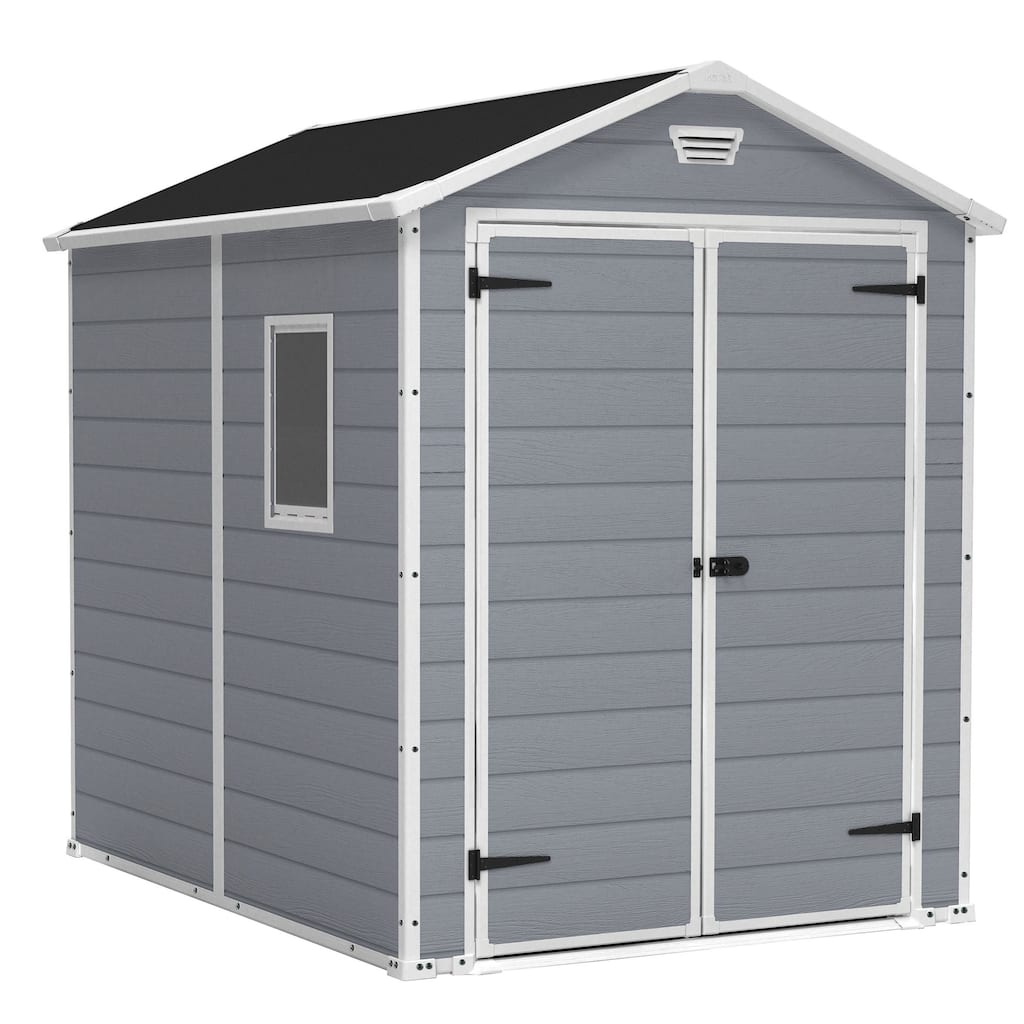 Keter 213413 Manor 6 X 8 Foot Resin All Weather Outdoor Tool Storage Shed, Grey - 157.7