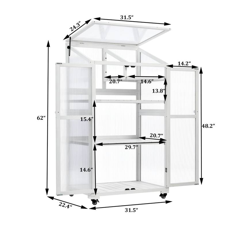 62" Portable Cold Frame Greenhouse with Wheels & Adjustable Shelves