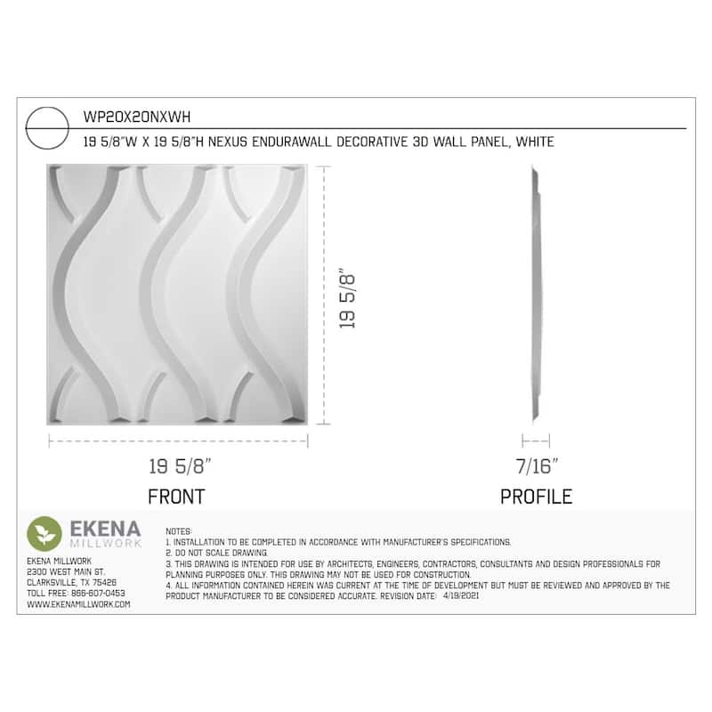 19 5/8"W x 19 5/8"H Nexus EnduraWall Decorative 3D Wall Panel