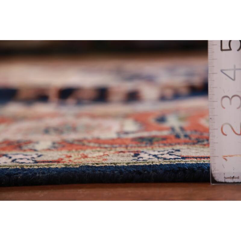 Hand Knotted Oriental 100% Wool Carpet Traditional Medallion Navy Blue & Blues Heriz (serapi) Area Rug - 13' 10'' X 9' 11''