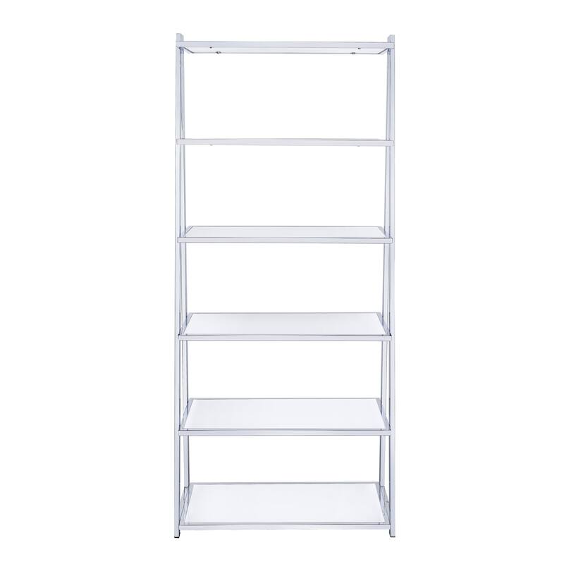 White and Chrome Bookshelf with 6 Shelves