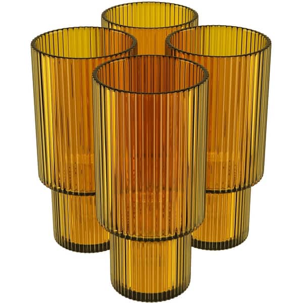 slide 2 of 11, American Atelier Set of 4 Vintage Ribbed Fluted Glasses - 11 oz. Amber