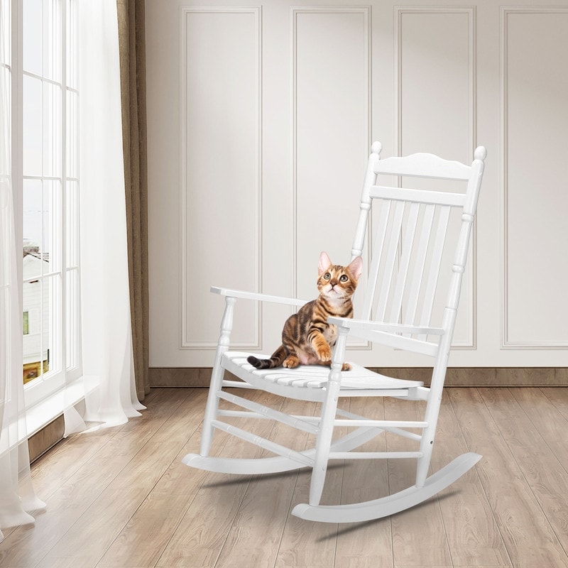 Outdoor Wood Rocking Chair 450 lbs High Back Solid Wood Relaxing Rocker