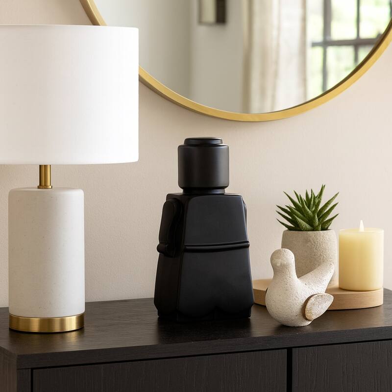 Ceramic Modern Block Character Figurine - Black, 12 in. - 6" x 4" x 12"