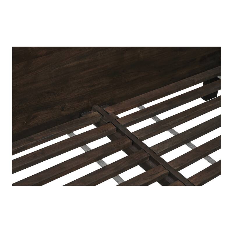 NADAAL STUDIOS Sterling Brown Solid Acacia Queen Platform Bed with Organic Edge Headboard and Steel Legs