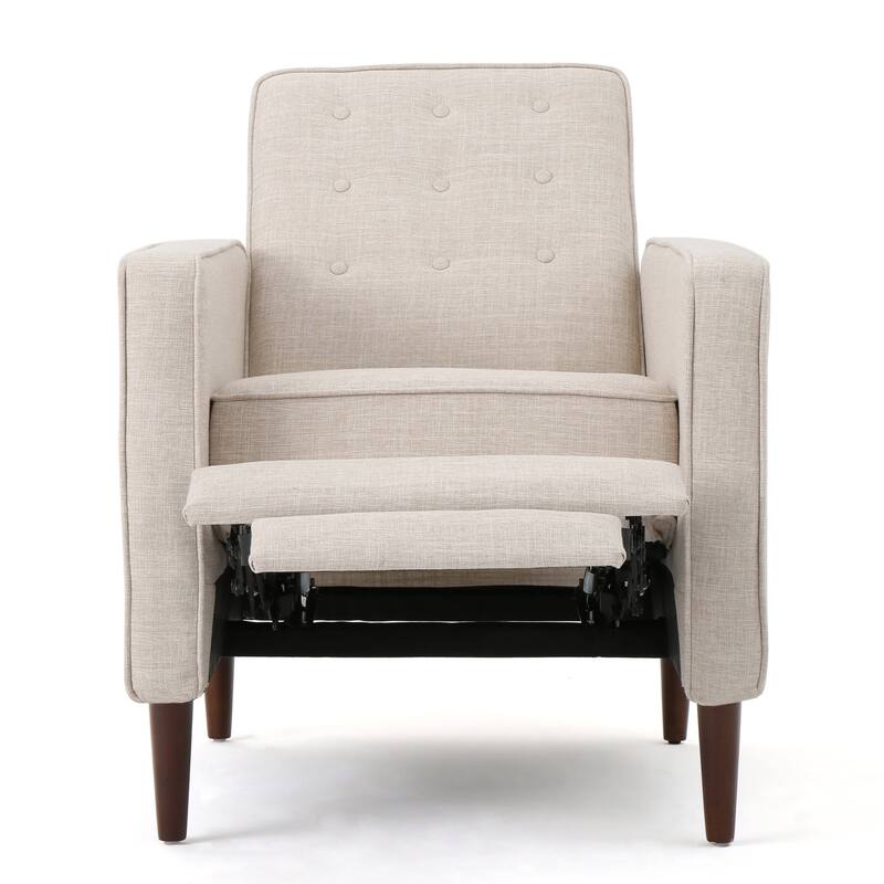 Beige Fabric Mid-Century Upholstered Push Back Recliner with Footrest, Button-tufted Backrest, Beech Wood Legs