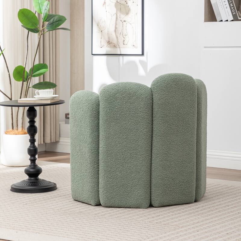 SEYNAR Modern Glam Teddy Fabric Upholstered Round Accent Chair with Flower Shaped Back Design