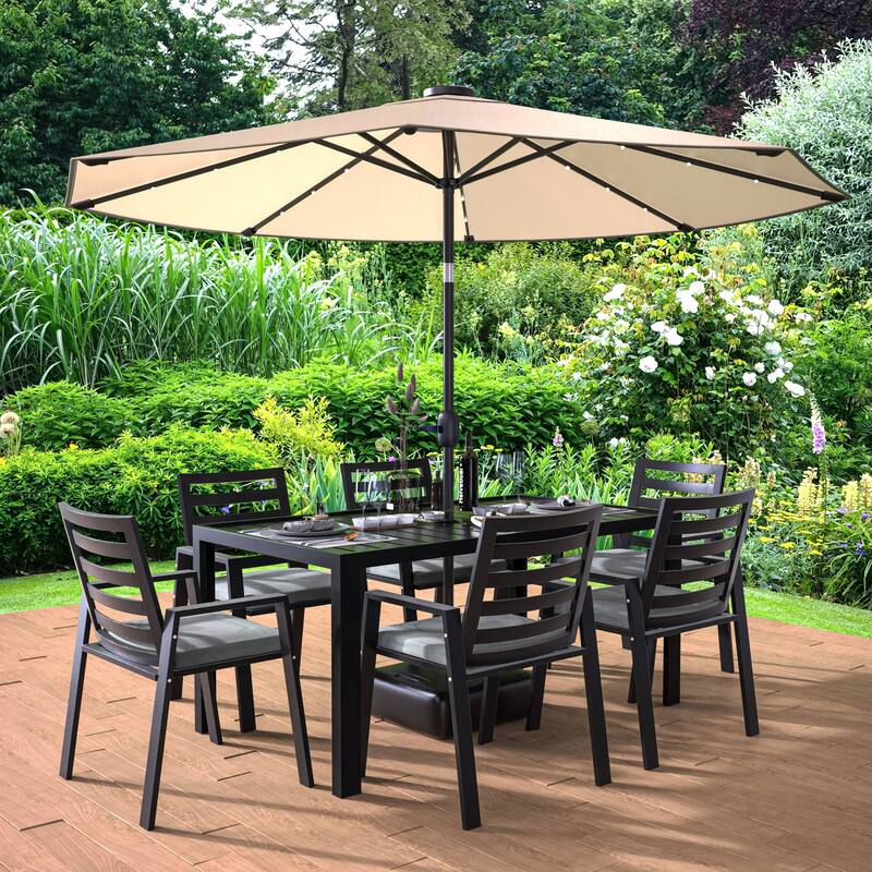 7-Piece Outdoor Dining Set in Black Aluminum Chelsea Series by LeisureMod