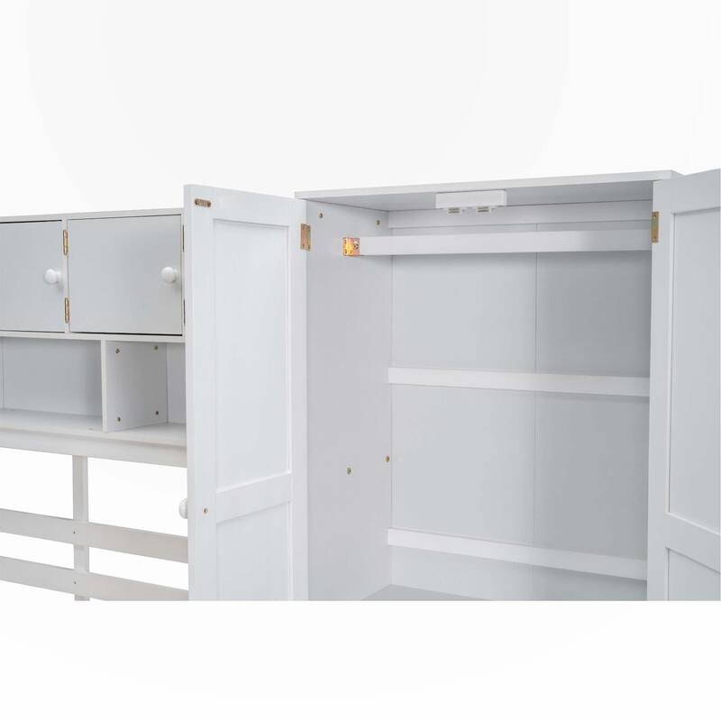 Full Size Wooden Loft Bed Big Storage with Under bed Desk