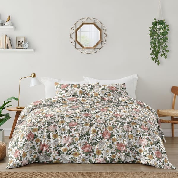 slide 2 of 6, Sweet Jojo Designs Vintage Floral Boho Girl 3pc Full Queen Comforter Set - Blush Pink Yellow Green White Shabby Chic Farmhouse