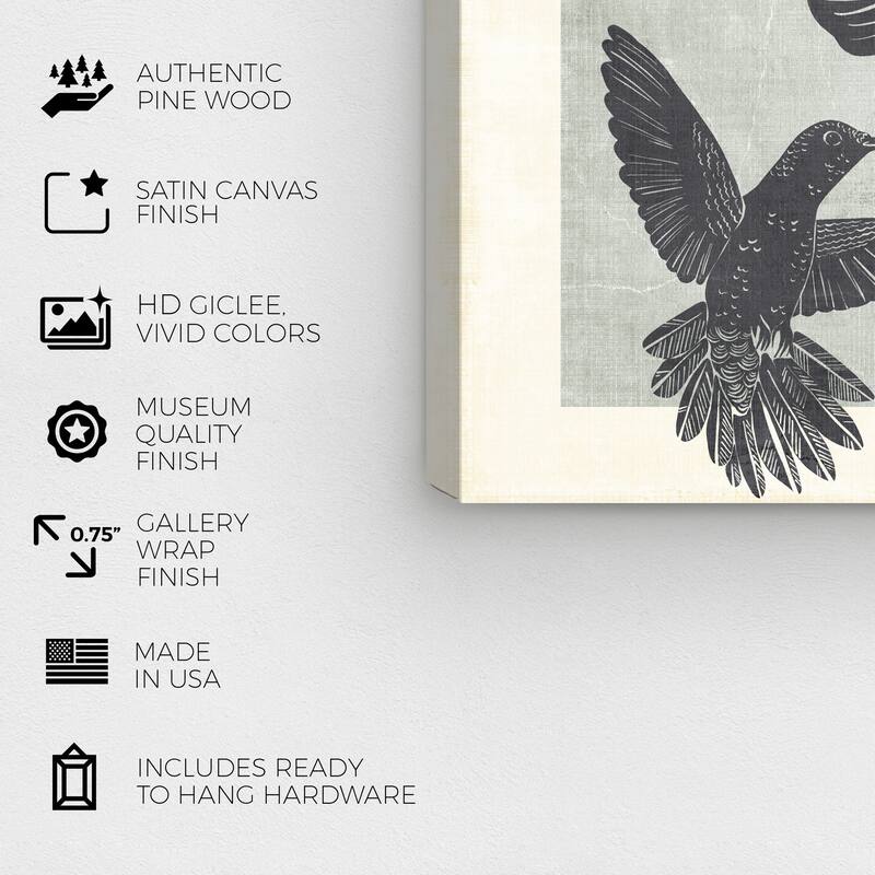 Wynwood Studio Canvas Floral and Botanical Pollen of the birds Black and Pastel Black Bohemian & Eclectic Wall Art Canvas Print