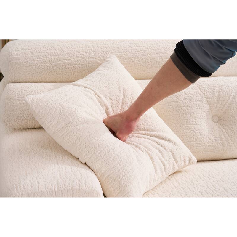 105" Wood Grain Chenille 3-Seater Sectional Sofa with Chaise Lounge and 2 Pillows