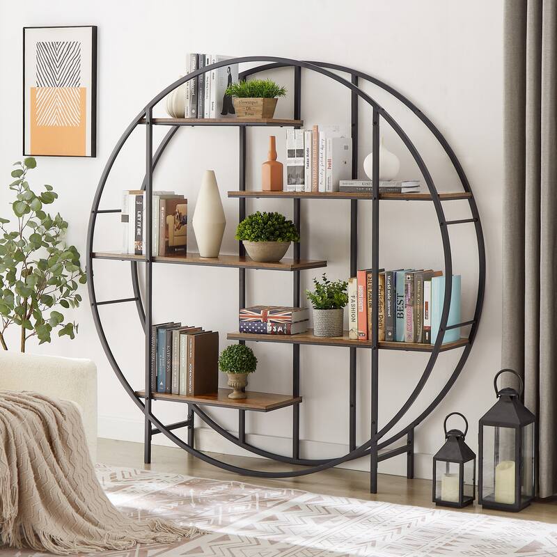 Round 5-Tier Metal Plant Stand bookcase storage rack, Indoor Living Room Terrace Garden Balcony Display Stand.