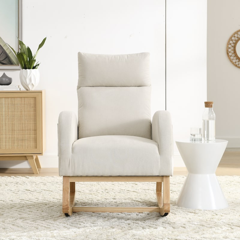 27.6"W Arm Rocking Chair with Soild Wood Frame and High Backrest