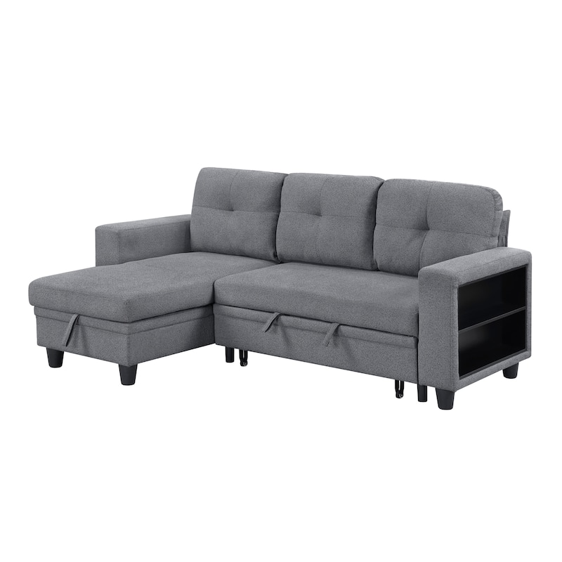 Hazel Boucle Sectional Sofa - Reversible Chaise, Pull-out Bed, Shelves