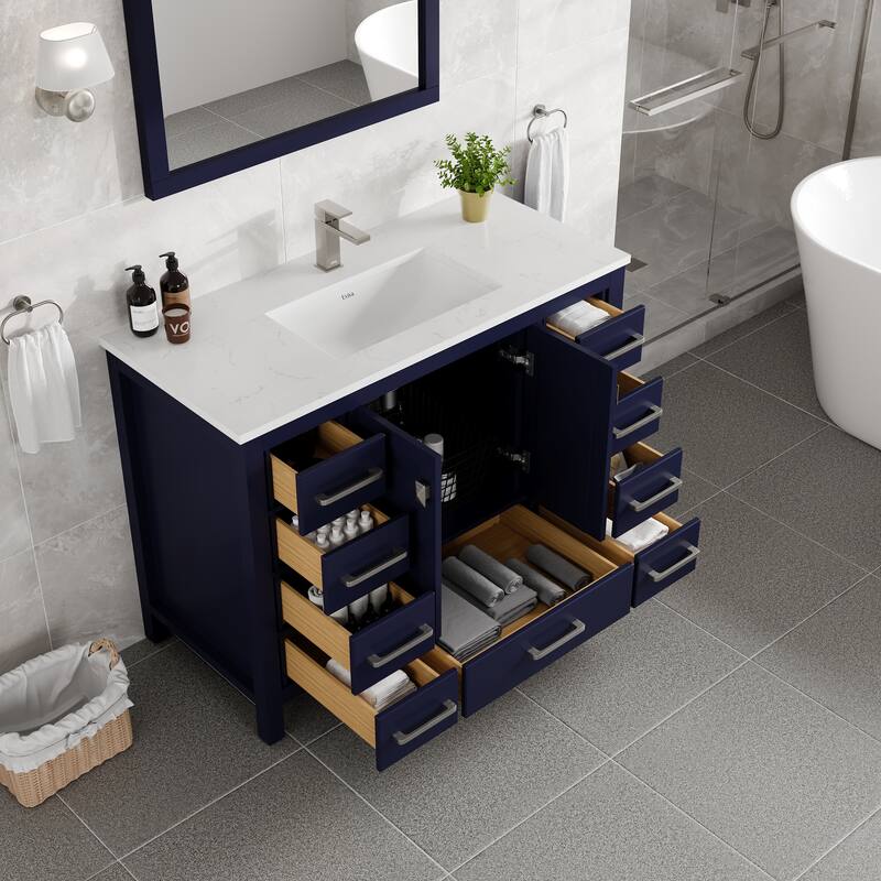 Eviva London 42"W Bath Vanity with Carrara Quartz Top & Undermount Sink