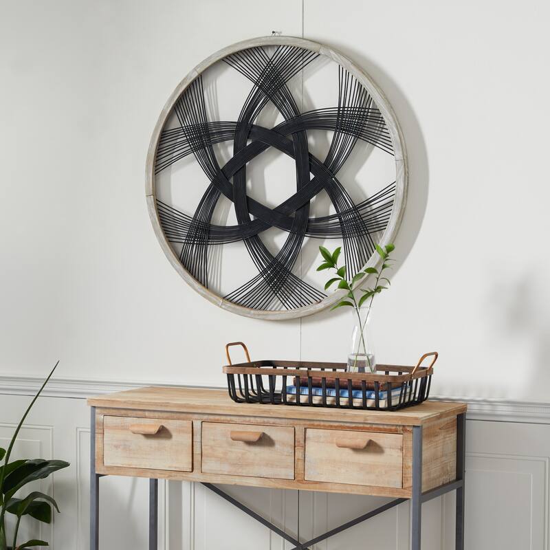 Wood Geometric Woven Wall Decor - Black - Roche River Decor