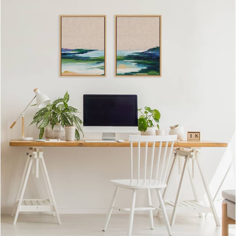 Kate and Laurel Sylvie Lake Huron Linen Canvas Art by Nikita Jariwala