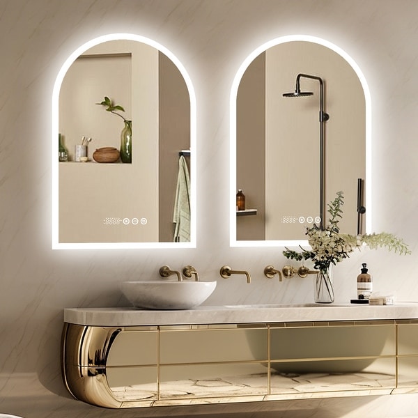 Illuminated LED Bathroom Mirror Anti fog With Clock Temperature 24 x 36 On Sale Bed Bath Beyond 37837191