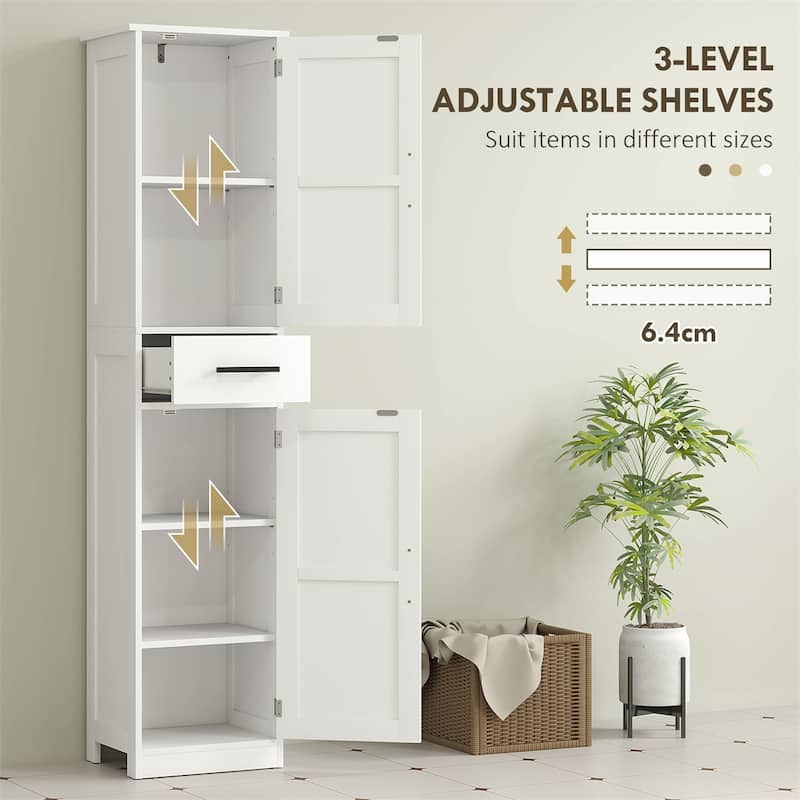 White MDF Tall Bathroom Cabinet with Barn Doors, Drawer and Adjustable Shelves - 15.7" L x 11.8" W x 66.9" H
