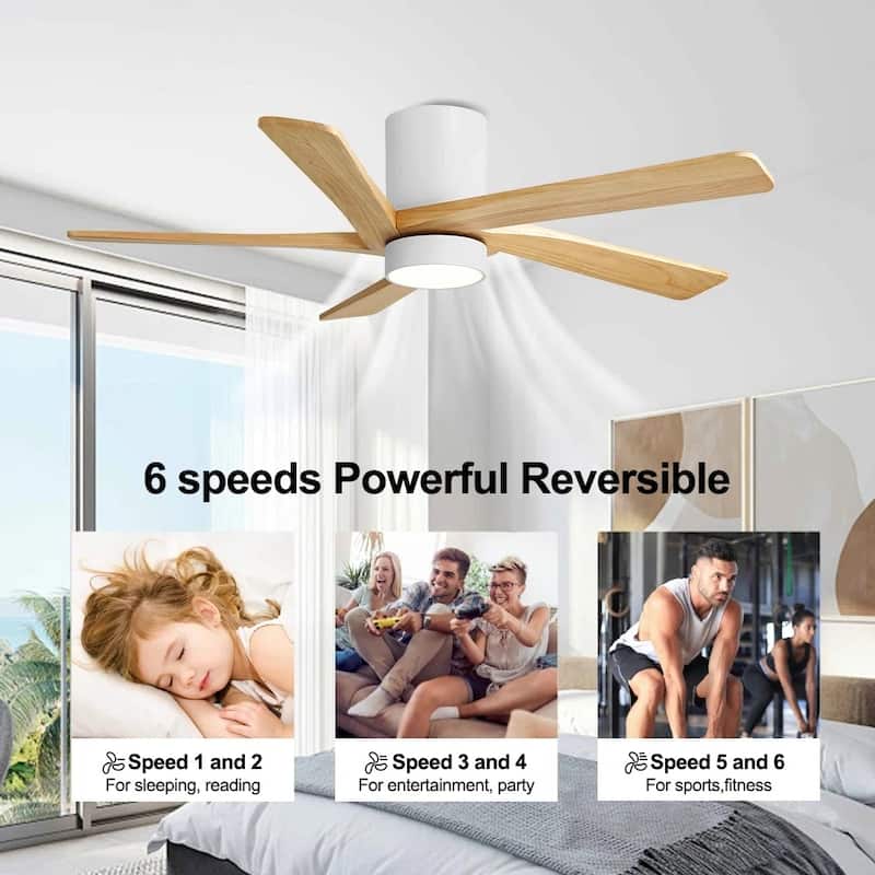 MLiAN 54" Solid Blades Indoor Flush Mount Ceiling Fan with Light Kit and Remote