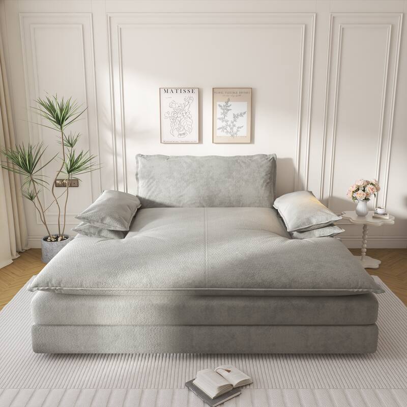 Oversized Double Chaise Lounge Chair, Upholstered Chenille Reading Chair with Large Pillows & Wide Armrests