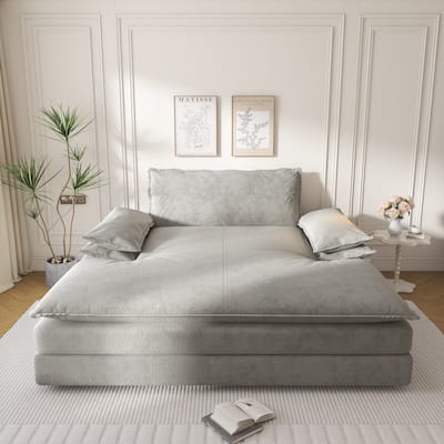 Oversized Double Chaise Lounge Chair, Upholstered Chenille Reading Chair with Large Pillows & Wide Armrests