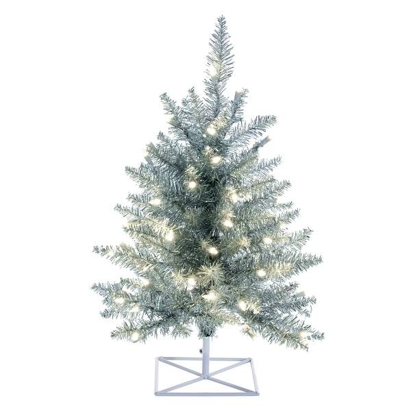 Vickerman Silver Tinsel Fir 3foot Artificial Christmas Tree with 100