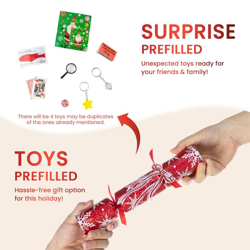 Glitzhome 12 Pack Christmas Snowflake with Bow Party Cracker with Gift Contents