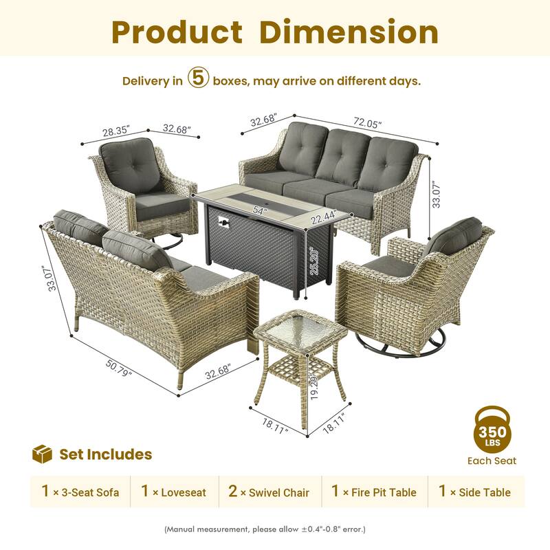 XIZZI 6-piece Patio Furniture Conversation Seating Set with Fire Pit