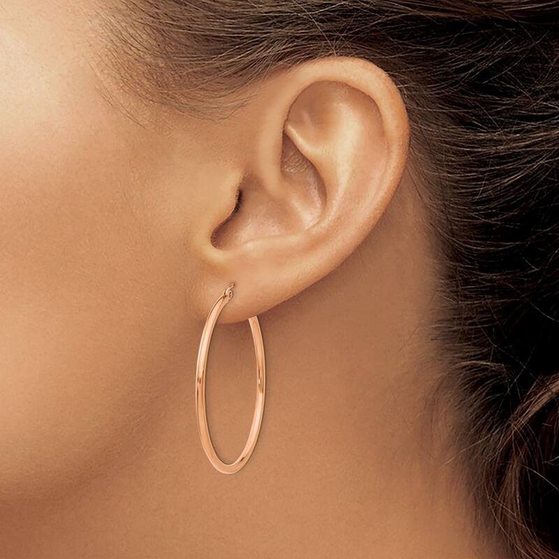 Curata 10k Rose Gold Polished Lightweight Tube Hoop Earrings - 40mm