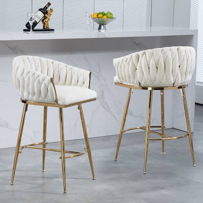 26'' Counter Height Bar Stools Velvet Kitchen Island Counter Bar Stool With Hand- Wave Back