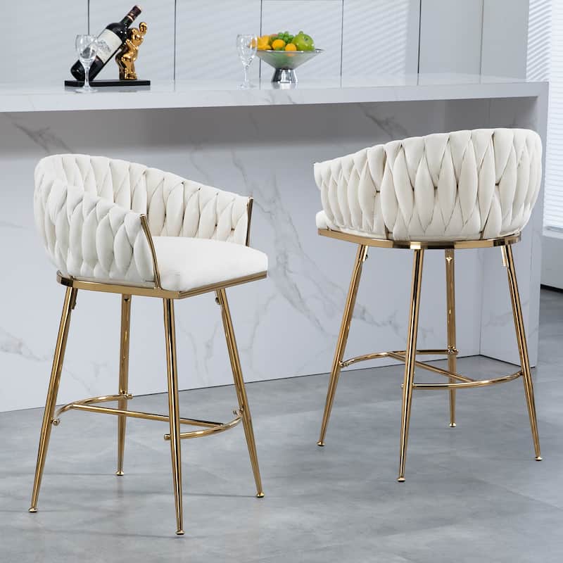 Ostweer Furniture Set of 2 26'' Velvet Kitchen Island Counter Bar Stool - Beige - Beige