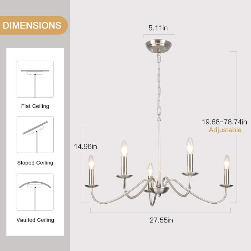 5-Light Rustic Farmhouse Candle Chandelier for Bedroom, Kitchen, Living Room and Foyer