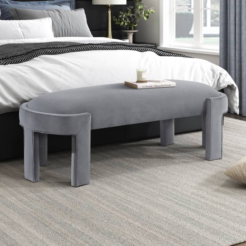 Revere 54" Velvet Upholstered Bench - High-Density Foam Cushioned Seat