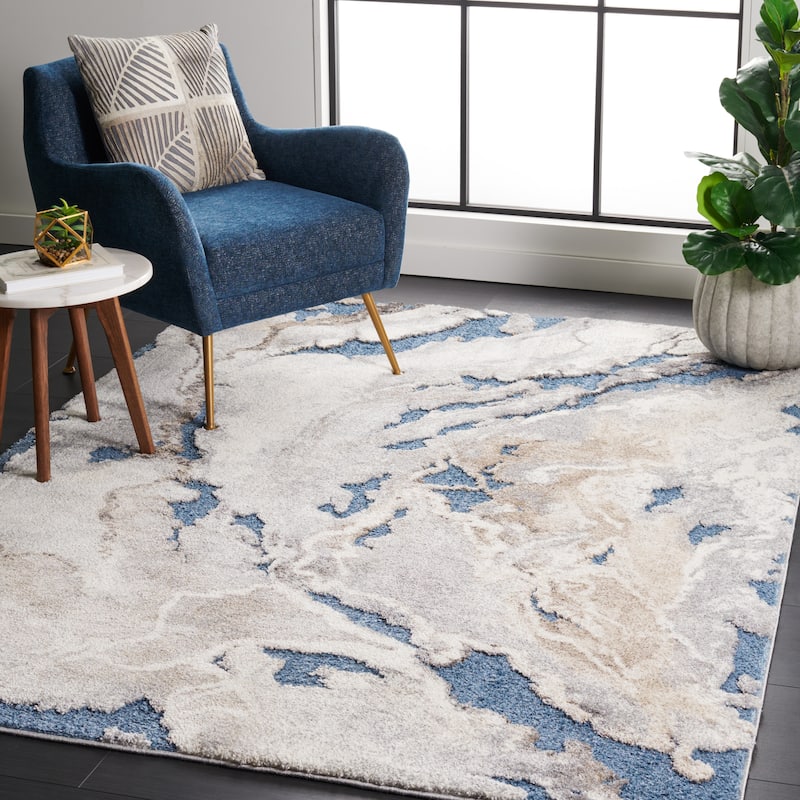SAFAVIEH Cyrus Shag Kerasoula Abstract 1-inch Thick Rug - 6'7" x 9'2" - Blue/Beige - Rectangle