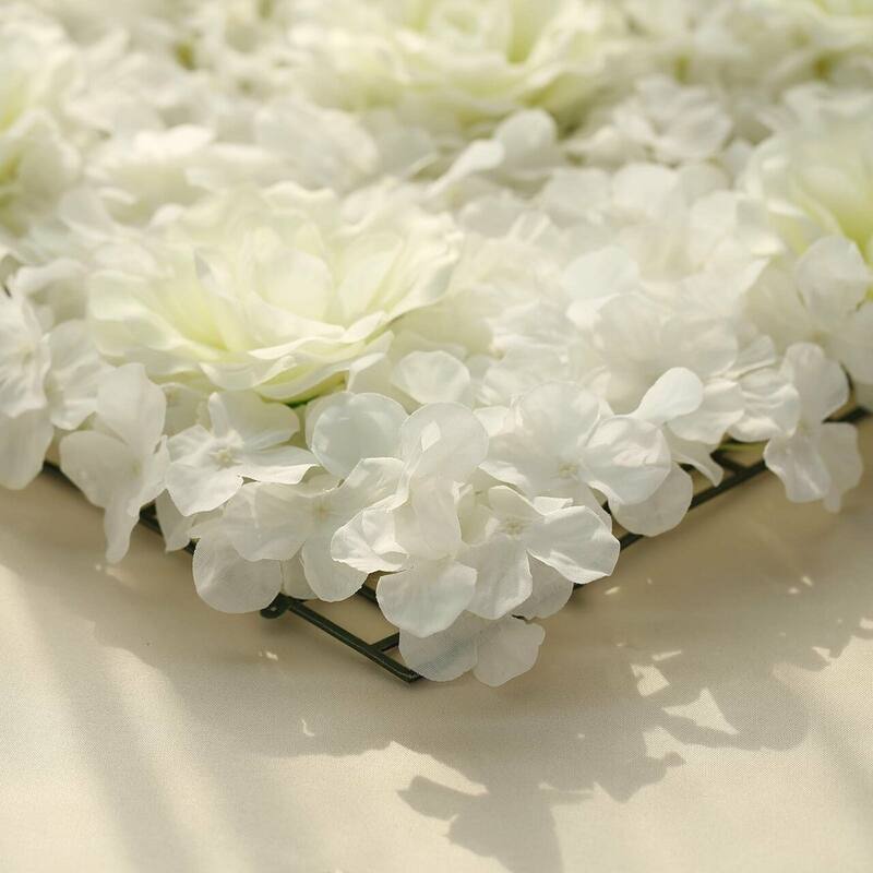 Enova Home Artificial Faux Foliage Flowers Wall Mat Panel Hydrangea and Rose Flowers Backdrop Wedding Party Photo Event Decor