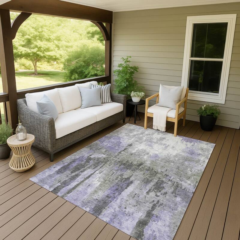 Machine Washable Indoor/ Outdoor Abstract Modern Chantille Rug - Lavender - 10' x 14'