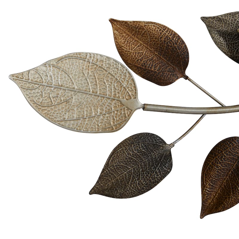 Metal Leaf Long Textured Wall Decor with Multiple Shades - Bronze - Roche River Decor