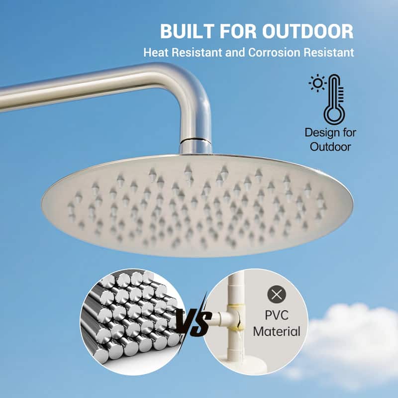 47"H 3-Function 304 Stainless Steel Wall-Mounted Outdoor Shower System