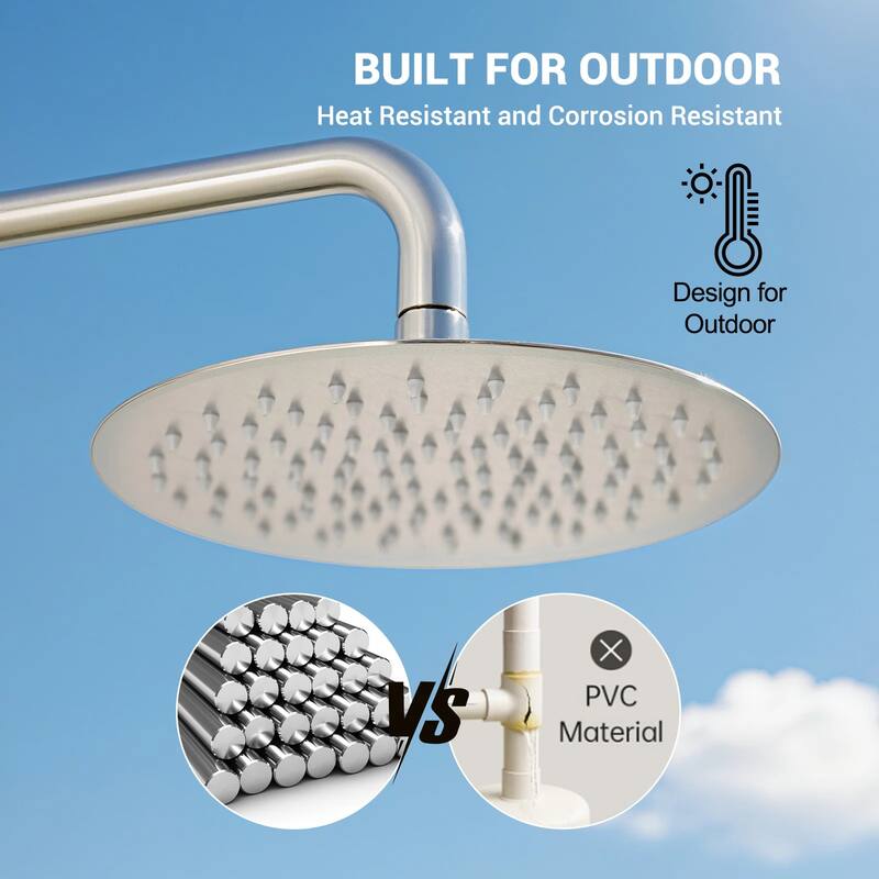 47"H 3-Function 304 Stainless Steel Wall-Mounted Outdoor Shower with Footwash