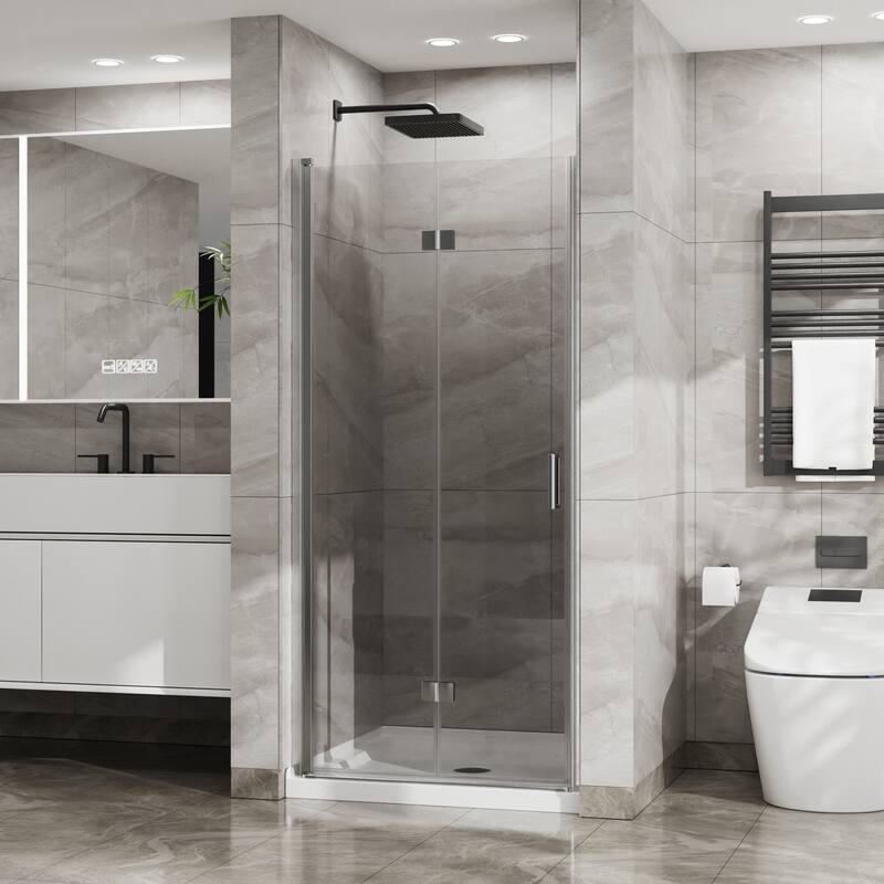 34"x72" Bifold Frameless Shower Door, 1/4" Tempered Glass Pivot Fold