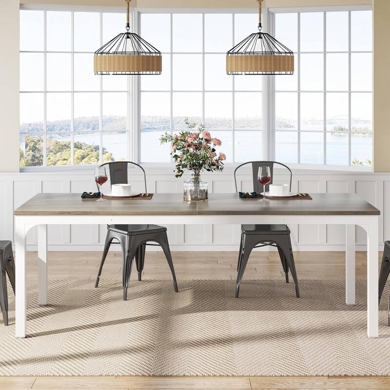 78.7" Rectangle Wood Dining Table, Long Kitchen Table for Living/Dining Room