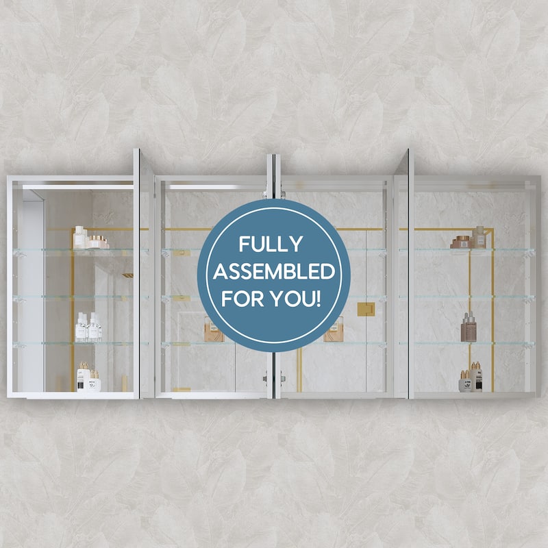 72''/80''W X 30''H Recessed Or Surface Wall Mount Bathroom Medicine Cabinet With Adjustable Glass Shelves